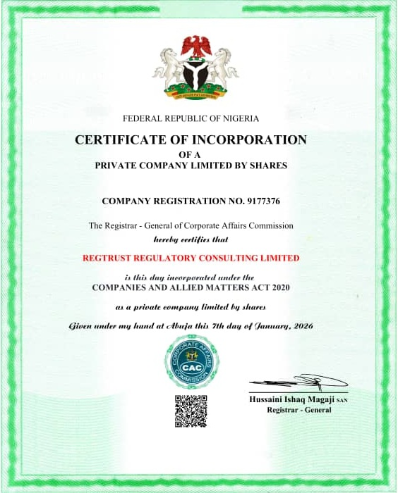 Regtrust Company Certificate